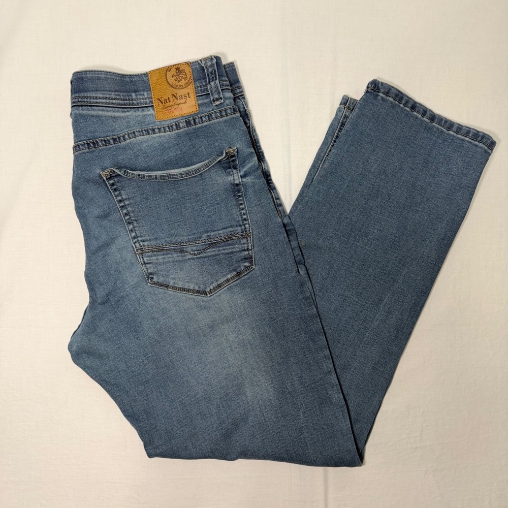 Nat Nast Luxury Originals Jeans Mens 34x30 Light Wash Blue Stretch Denim Pants